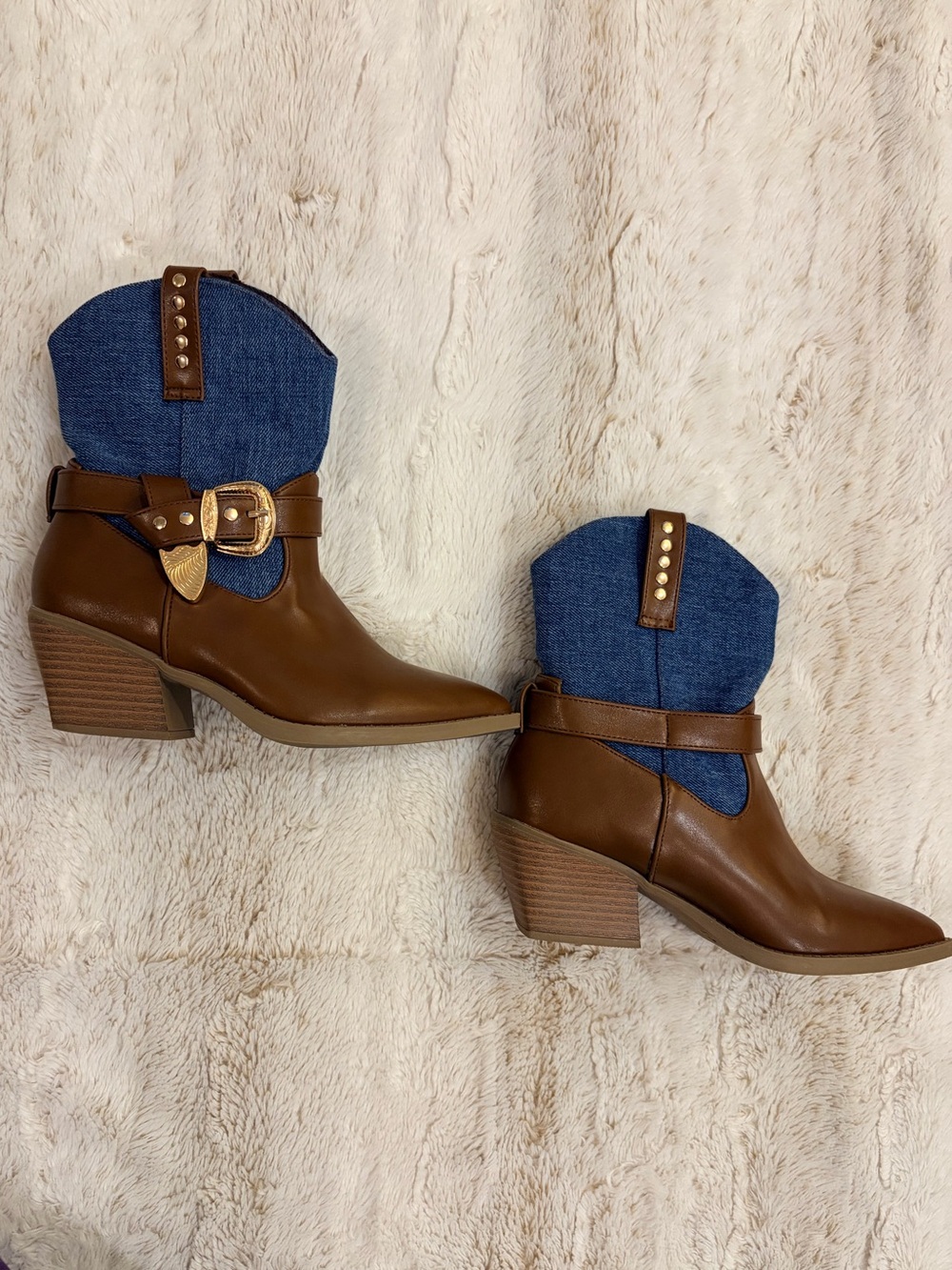Seven7 Denim Vegan Leather Cowboy Boots Western Cowgirl Brown Size 6 Boho Fall
